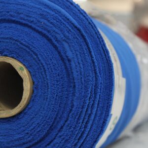 Blue fabric for tables, width 150 cm – 100% polyester.